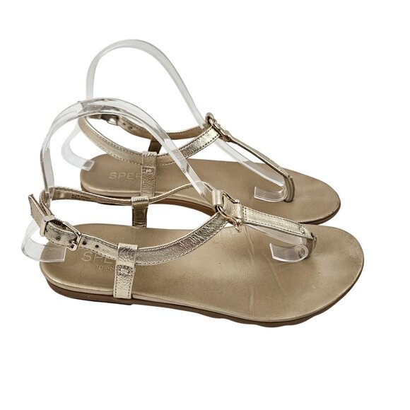 Sperry Sandals Womens Size 7M Gold Metallic T Strap Adjustable Strap Flats - Picture 4 of 10